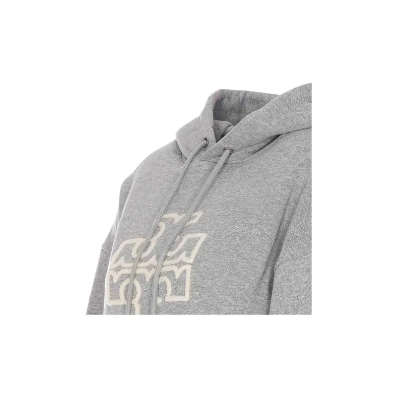 TORY BURCH Double T Logo Patch Drawstring Hoodie-2
