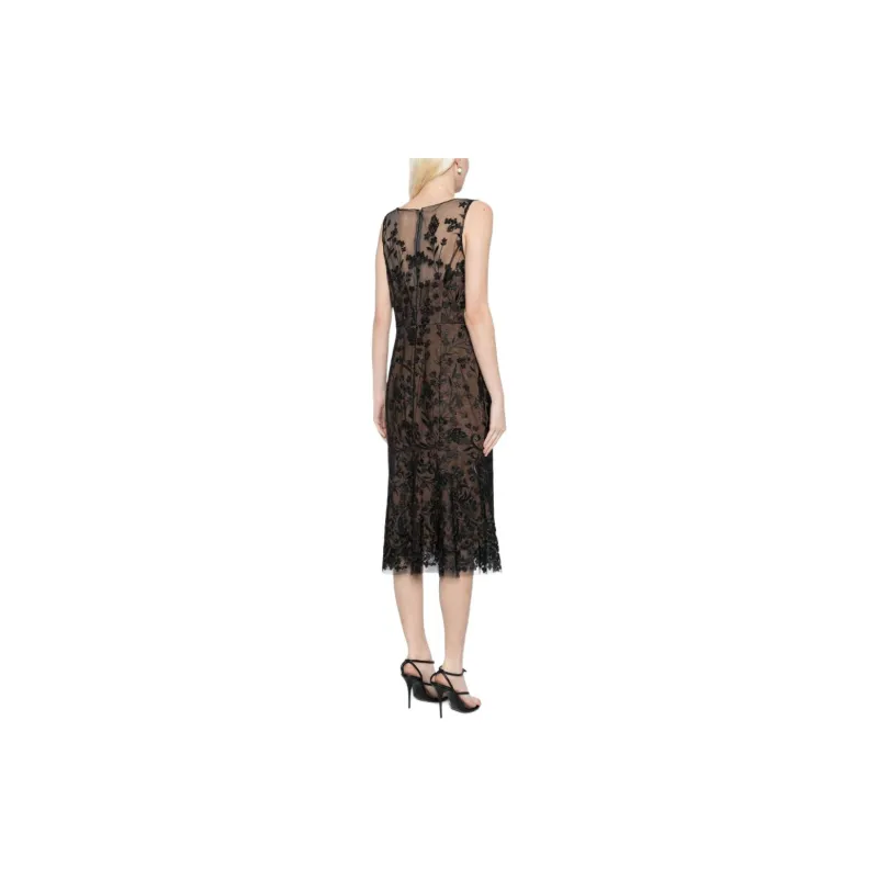 Marchesa Notte Floral Embroidery Midi Dress-2