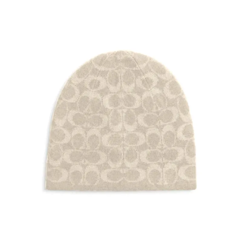 COACH Acrylic, Sheep Wool Beanies Unisex Beige-0