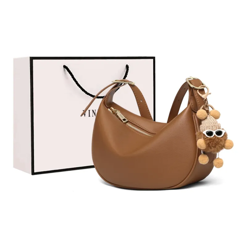 VINEY Cow Leather Crossbody Bag Shoulder Bag Dumpling Bag Small Size Women's Caramel-0