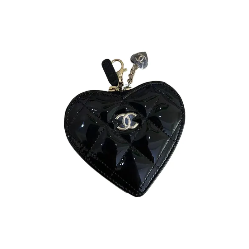 CHANEL Patent Leather Calfskin Coin Purse Women's Black-1