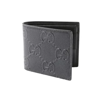 GUCCI GG Embossed Leather Wallet Unisex Black