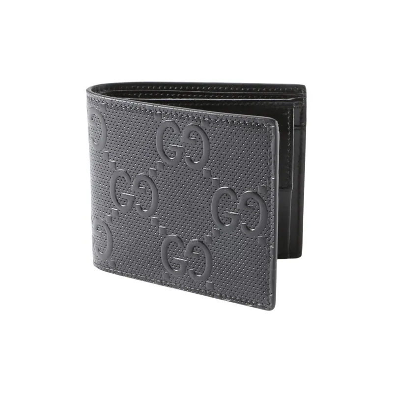 GUCCI GG Embossed Leather Wallet Unisex Black-0