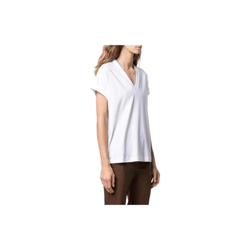 Brunello Cucinelli Embellished V Neck T Shirt-2
