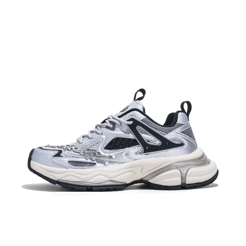 Jifffly Height Increasing, Breathable, Slip Resistant Low Top Chunky Sneakers Unisex Silver Gray-0
