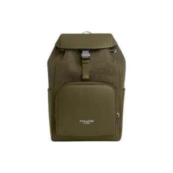 COACH Cow Leather Backpack Unisex Gray Olive