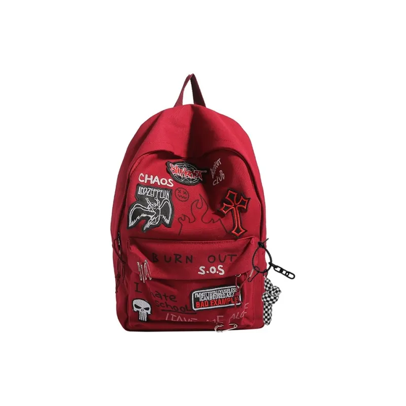 BRABOSTON Canvas Abrasion Resistant Backpack Unisex Black/Burgundy-12