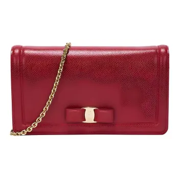 FERRAGAMO Vara Cow Leather Bowknot Bag, Chain Bag, Crossbody Bag, Shoulder Bag Women's Red