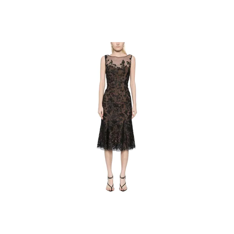 Marchesa Notte Floral Embroidery Midi Dress-1