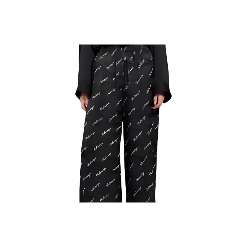 Balenciaga Oblique Logo Silk Trousers 'Black/White'-4