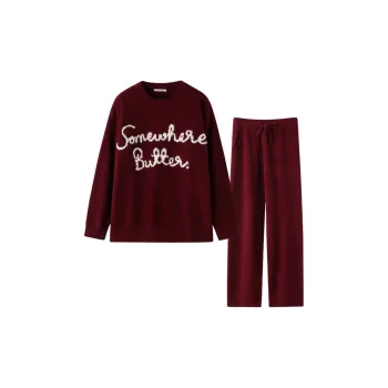 MEITENG Pajama Set Autumn And Winter Season Women's Burgundy