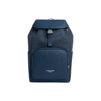 COACH Cow Leather Backpack Medium Size Unisex Deep Denim