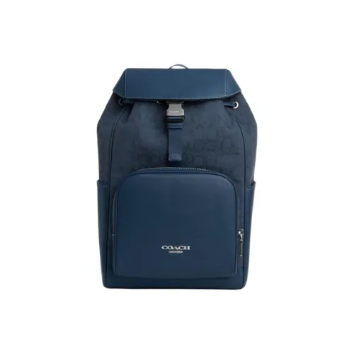 COACH Cow Leather Backpack Medium Size Unisex Deep Denim
