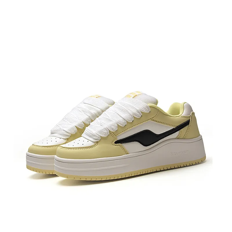 STUR YSN Wear resistant And Lightweight Low Top Skateboard Shoes Unisex White Light Yellow-2
