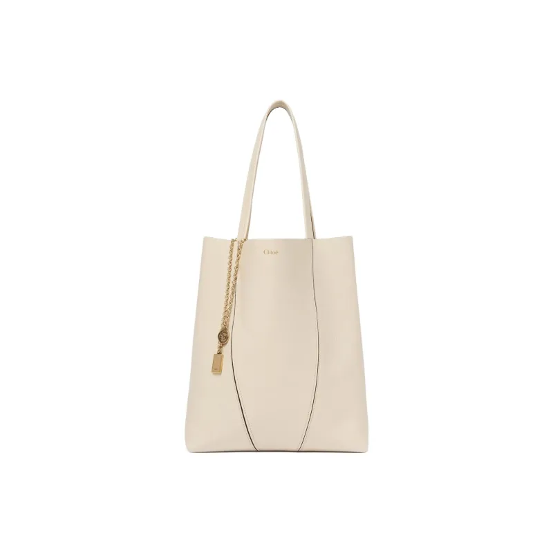 Chloe Cow Leather Tote Bag Shopping Bag Shoulder Bag Handbag Women's Sweet Style Beige-1