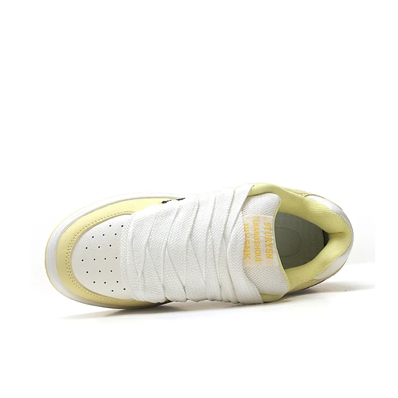 STUR YSN Wear resistant And Lightweight Low Top Skateboard Shoes Unisex White Light Yellow-4