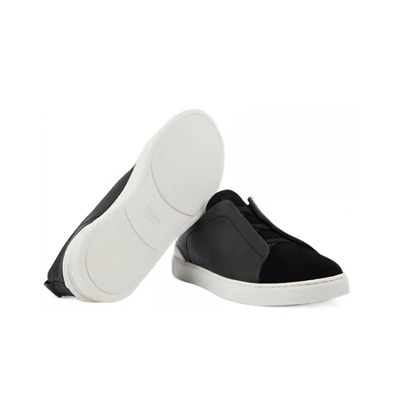 Zegna Triple Stitch Abrasion Resistant Low Top Skateboard Shoes Men's Black-4