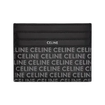 CELINE Calfskin Card Clip Card Holder Men's Black
