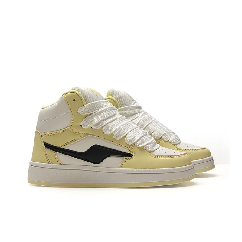 STUR YSN Wear resistant And Lightweight High Top Skateboard Shoes Unisex White Light Yellow-3