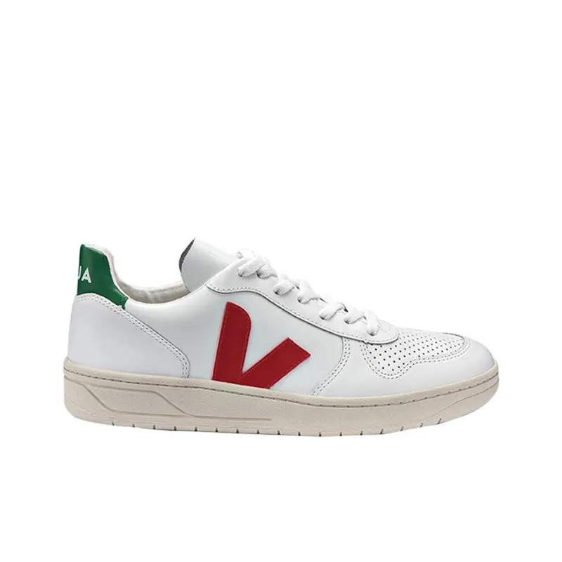 VEJA V 10 Low Top Stylish Skateboarding Shoes Unisex White Red Green-1