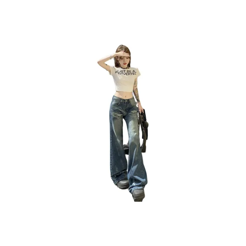 KUNZHUDAXIANG Jeans Women's Vintage Blue-26