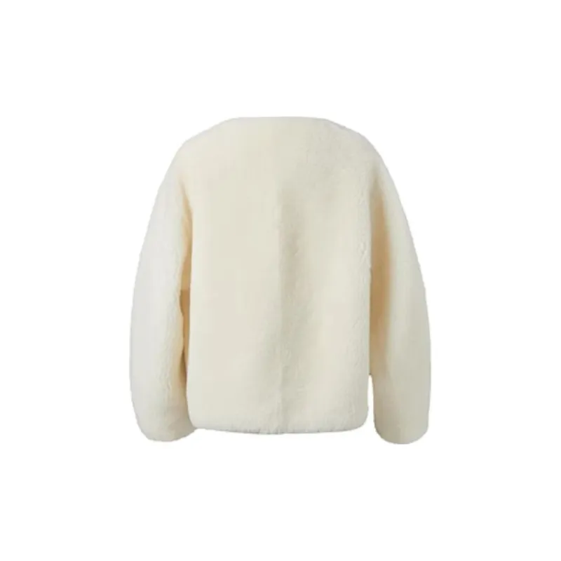 3COLOUR Velvet feel Coat Women's Ecru-1
