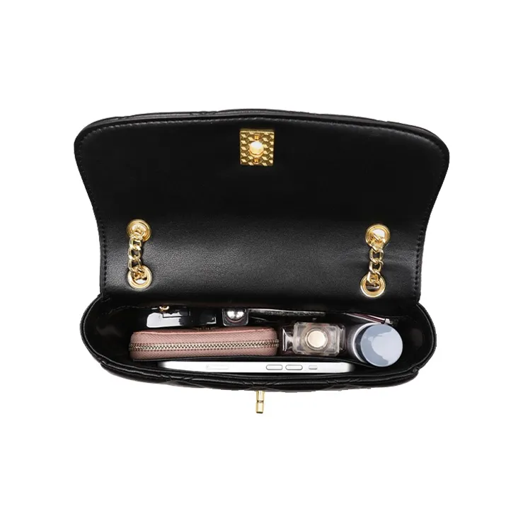 MILLIE'S Cow Leather Underarm Shoulder Bag, Crossbody Bag, Chain Bag, Small Square Bag Women's Black-3