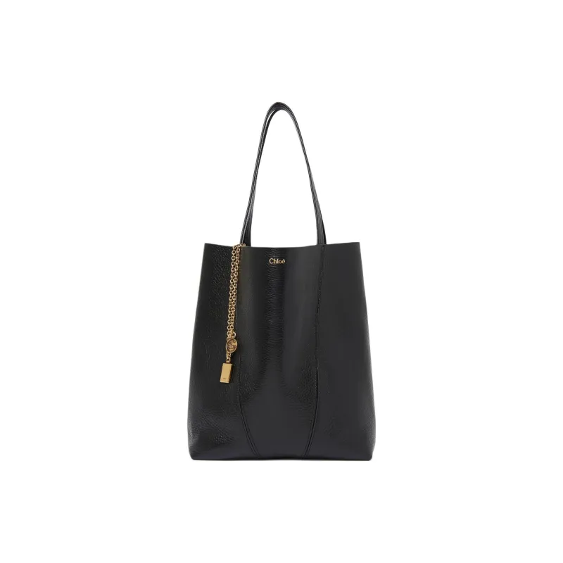 Chloe Cow Leather Tote Bag Shopping Bag Shoulder Bag Handbag Women's Black-1