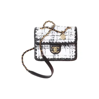 CHANEL Tweed Calfskin Trim Flap Bag, Shoulder Bag, Crossbody Bag Mini Women's Black/White