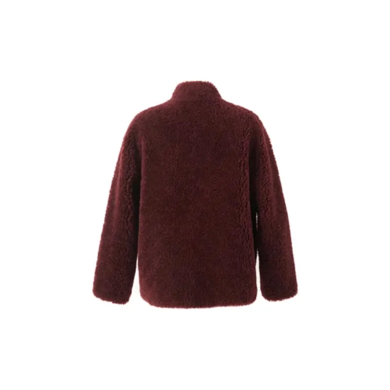 3COLOUR Velvet feel Coat Women's Burgundy-1