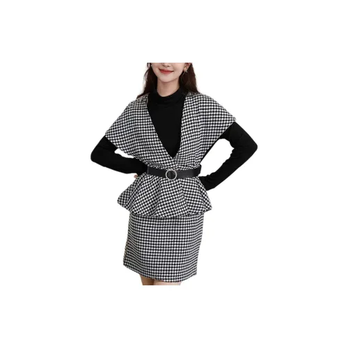 Wbwq Two Piece Skirt Sets Women's Houndstooth