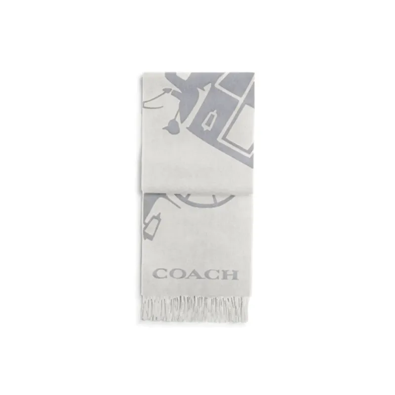 COACH Cashmere Knit Scarves Unisex Gray-0