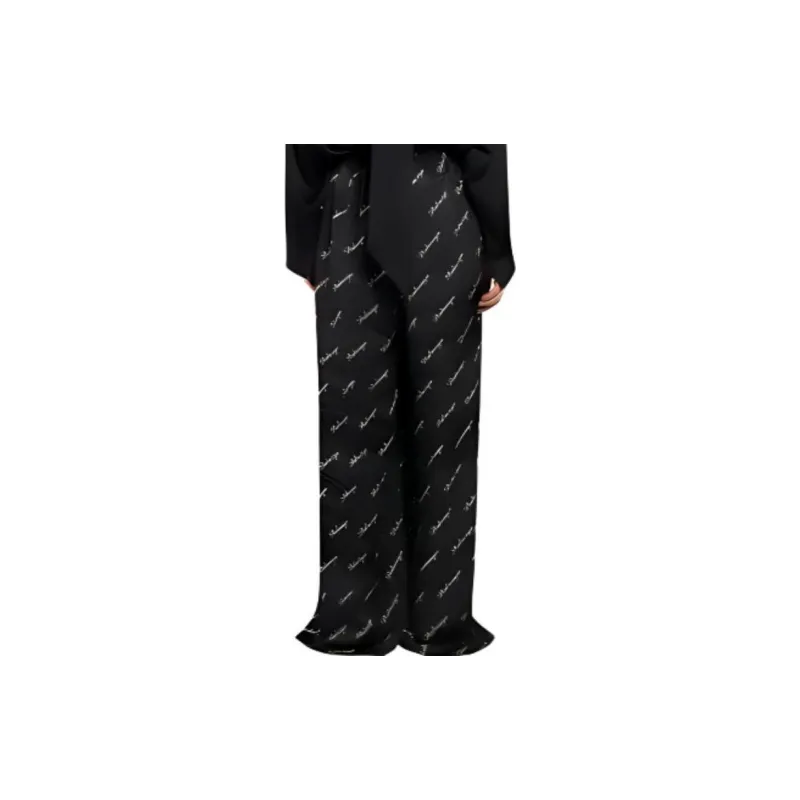 Balenciaga Oblique Logo Silk Trousers 'Black/White'-5
