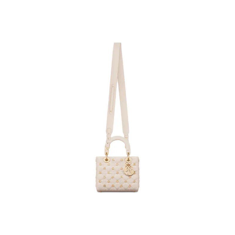 DIOR Lady Dior Sheepskin Shoulder Bag Crossbody Bag Handbag Small Size Women's Beige-3