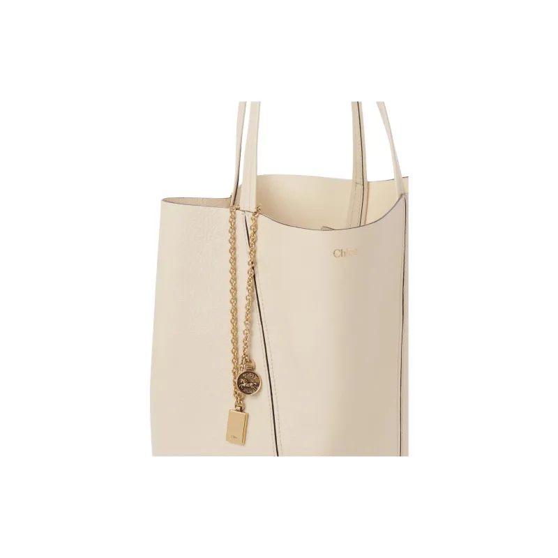 Chloe Cow Leather Tote Bag Shopping Bag Shoulder Bag Handbag Women's Sweet Style Beige-4