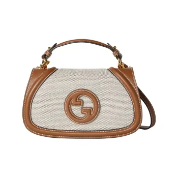 GUCCI Blondie Cotton Linen Blend Canvas Canvas Bag Shoulder Bag Crossbody Bag Handbag Small Size Women's Beige