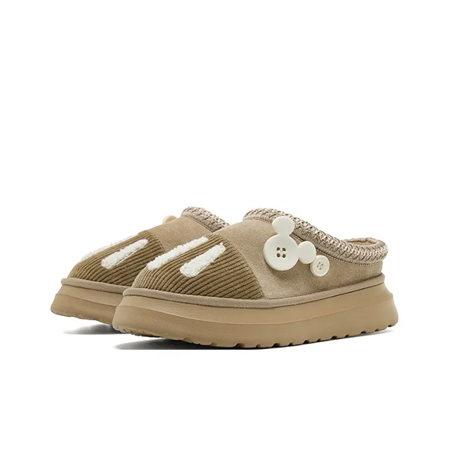 Disney x OLD ORDER Fuzzy Abrasion Resistant Slip Resistant Wrap toe Slippers Unisex Light Brown-1