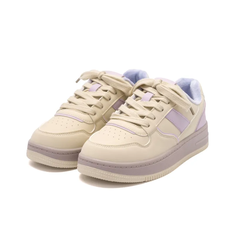HUANQIU Height Increasing Warmth Low Top Skateboard Shoes Women's Beige Purple-2