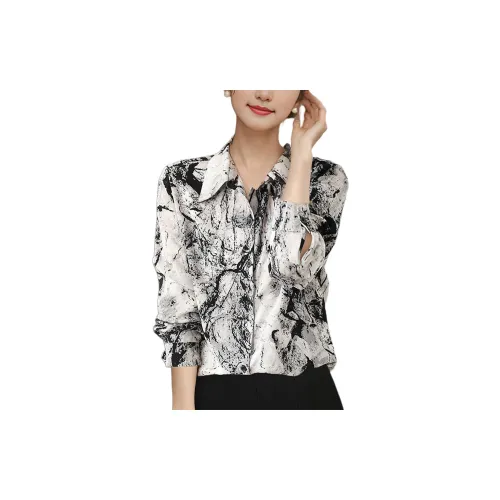 Wbwq Shirts Women's Ink Wash Floral Pattern