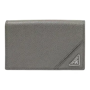 PRADA Cow Leather Card Clip Wallets Women's Gray