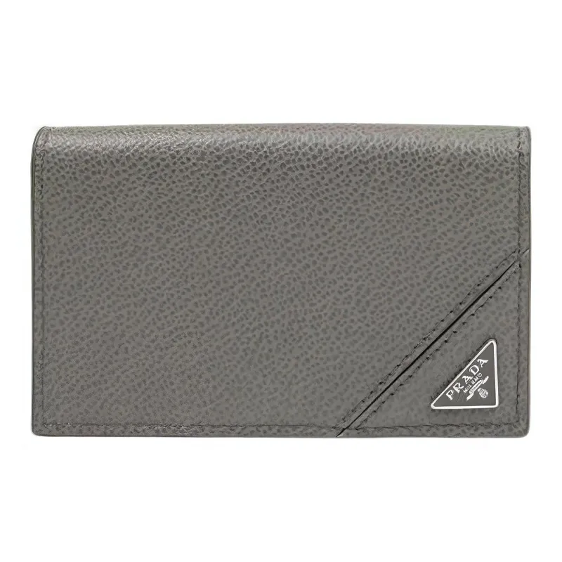 PRADA Cow Leather Card Clip Wallets Women's Gray-0