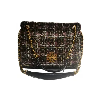 TORY BURCH Britten Flannel With Leather Crossbody Bag, Shoulder Bag Women's Black & Multicolor