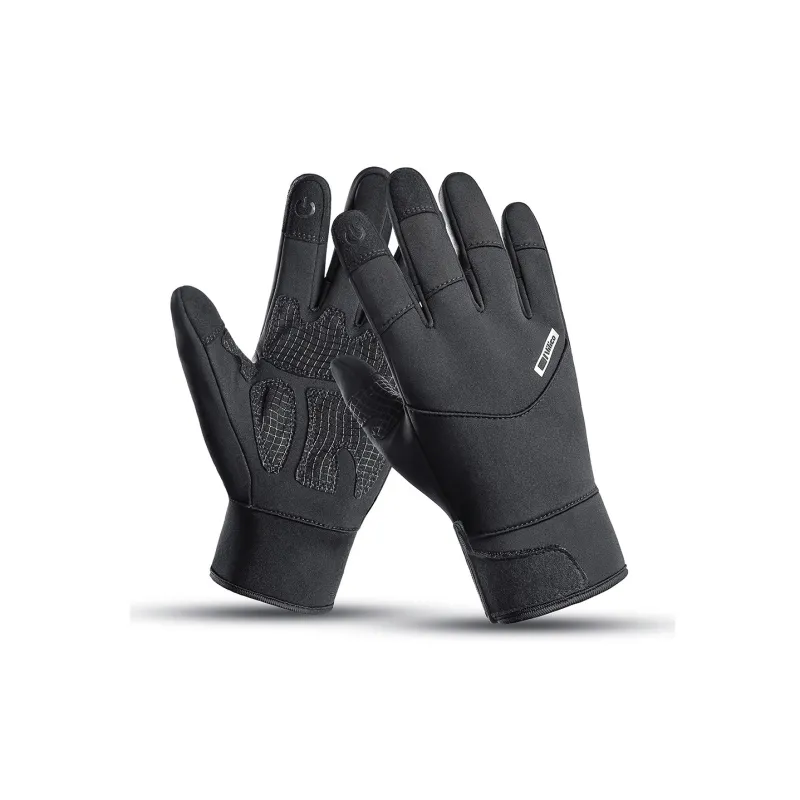 HNJ Riding Equipment Cycling Glove Unisex Microfiber, Polar Fleece, Neoprene, Conductive Fiber Black-1