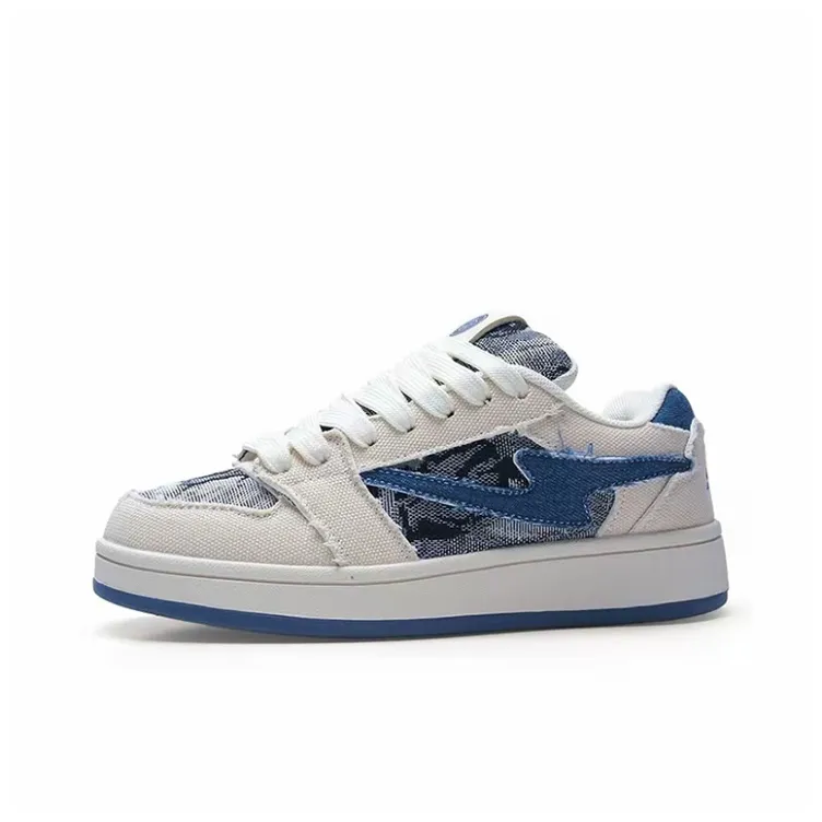 WJA Anti Slip Wear Resistant Lightweight Breathable Low Top Skateboard Shoes Women's Denim Blue-0