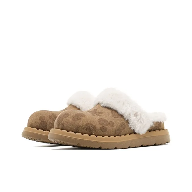 Disney x OLD ORDER Fuzzy Abrasion Resistant Slip Resistant Wrap toe Slippers Unisex Brown-1