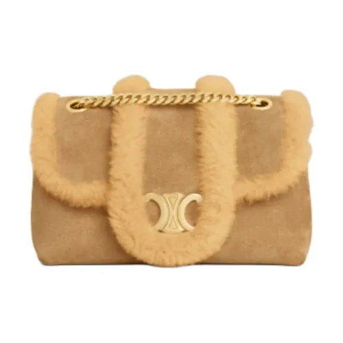 CELINE Cow Leather One Shoulder Handbag Small Size Women's Natural Color
