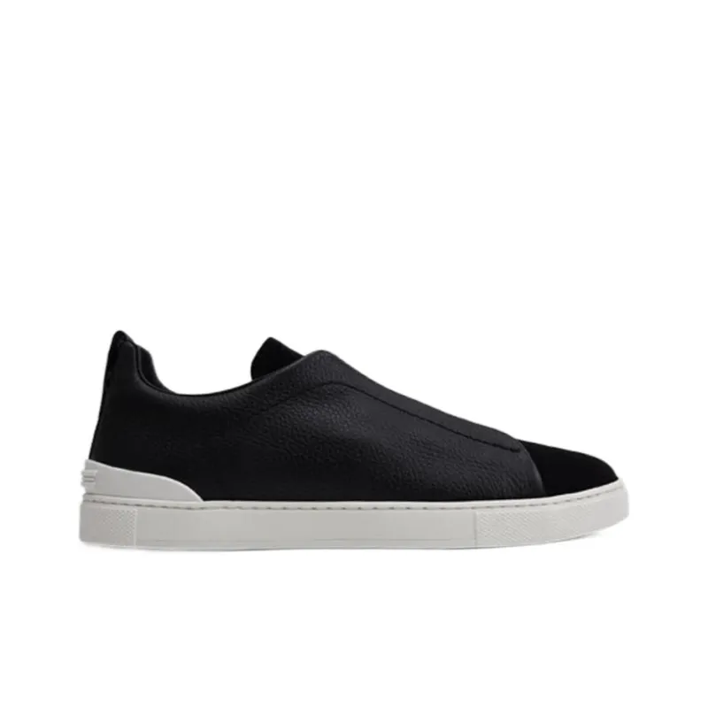 Zegna Triple Stitch Abrasion Resistant Low Top Skateboard Shoes Men's Black-1