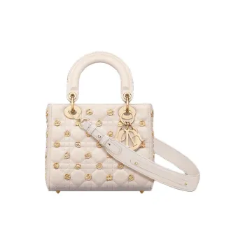 DIOR Lady Dior Sheepskin Shoulder Bag Crossbody Bag Handbag Small Size Women's Beige