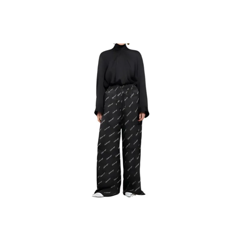 Balenciaga Oblique Logo Silk Trousers 'Black/White'-1