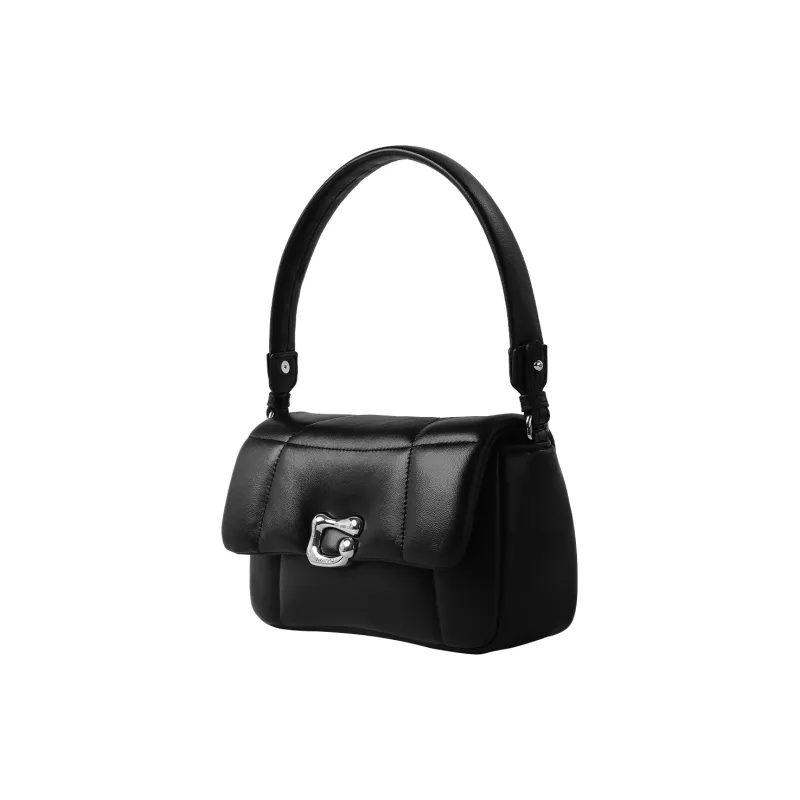 Miao Di Soft Sheepskin Small Square Bag With Wide Strap Shoulder Bag Small Size Women's Truffle Black-1
